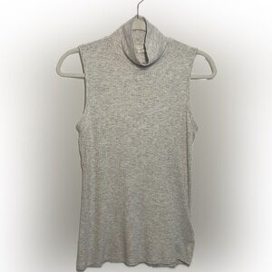 Christian Siriano Sleeveless Mock Neck Ribbed Knit Top Sz Large Heather Beige